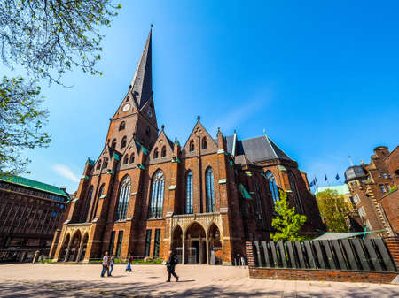 HAMBURG, GERMANY - CIRCA MAY 2017: Hauptkirche St Petri (St Peter Church) aka Petrikirche, hdrのeditorial素材