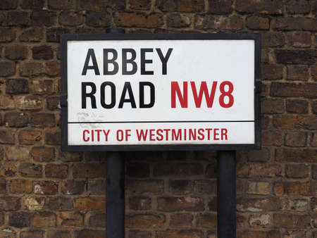 LONDON, UK - CIRCA JUNE 2017: Abbey Road street sign made famous by the 1969 Beatles album coverのeditorial素材