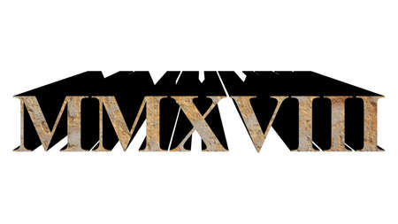 year 2018 written in roman numerals mmxviii in stone - 3d illustration isolated over white backgroundの写真素材