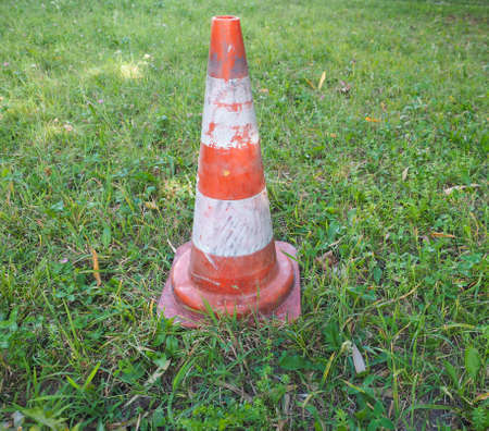 traffic cone to mark road works or temporary obstruction traffic signの写真素材