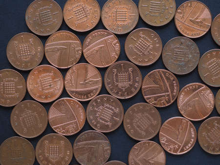 1 penny coin money (GBP), currency of United Kingdomの写真素材