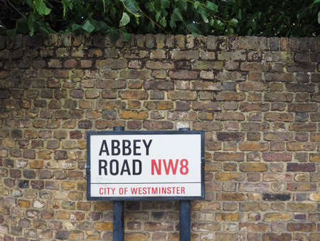 LONDON, UK - CIRCA JUNE 2017: Abbey Road street sign made famous by the 1969 Beatles album coverのeditorial素材