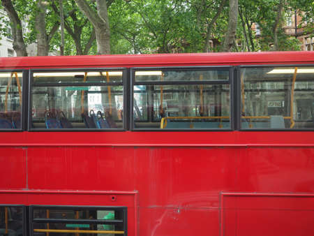 LONDON, UK - CIRCA JUNE 2017: Red double decker bus public transportのeditorial素材