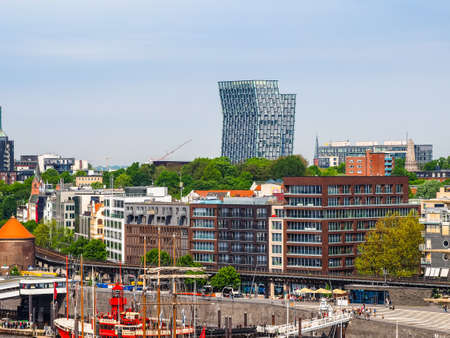 HAMBURG, GERMANY - CIRCA MAY 2017: Aerial view of the city skyline seen from Hafencity, hdrのeditorial素材