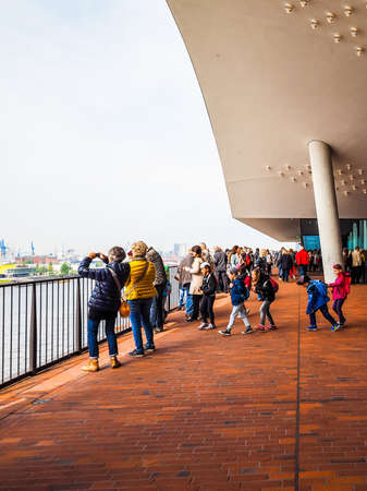 HAMBURG, GERMANY - CIRCA MAY 2017: The Plaza at Elbphilharmonie concert hall designed by Herzog and De Meuron, hdrのeditorial素材