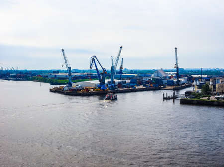 HAMBURG, GERMANY - CIRCA MAY 2017: Hamburger Hafen (Port of Hamburg) sea port on the river Elbe, hdrのeditorial素材