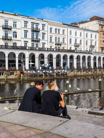 HAMBURG, GERMANY - CIRCA MAY 2017: Kleine Alster (meaning Little Alster) artificial lake, hdrのeditorial素材