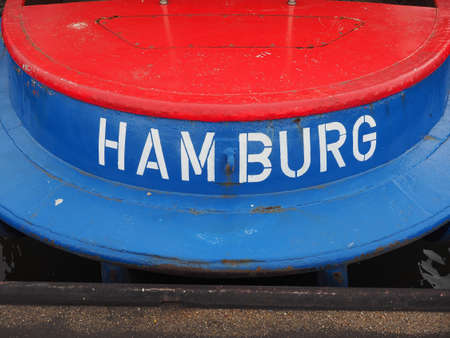 HAMBURG, GERMANY - CIRCA MAY 2017: Hamburg written on a boatのeditorial素材