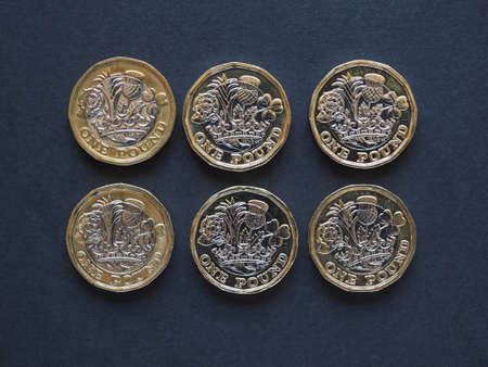 new 1 pound coin money (GBP), currency of United Kingdomの写真素材