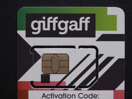 LONDON, UK - CIRCA JULY 2017: GiffGaff sim card for British mobile virtual network operator (MVNO)...