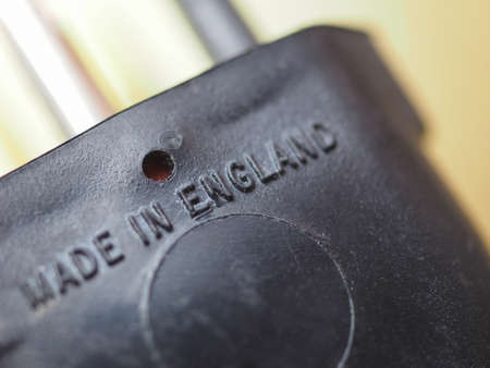 made in England label on a European electrical plugの写真素材
