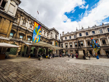 LONDON, UK - CIRCA JUNE 2017: Burlington House hosting the Royal Academy summer exhibition (high dynamic range)のeditorial素材