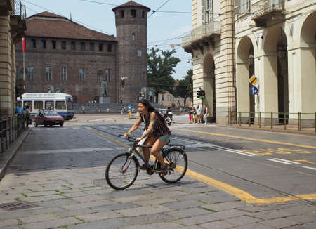 TURIN, ITALY - CIRCA JULY 2017: People in the city centreのeditorial素材