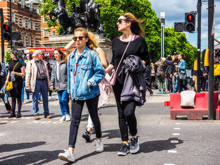 LONDON, UK - CIRCA JUNE 2017: People in central London (high dynamic range)のeditorial素材