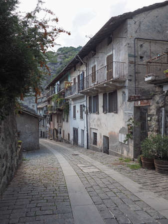 The medieval Village of Donnas along the ancient roman consular road in Donnas, Italyの写真素材