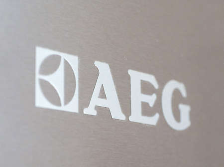 BERLIN, GERMANY - CIRCA AUGUST 2017: Logo of German company AEG (Allgemeine Elektricitaets Gesellschaft, meaning General Electricity Company)のeditorial素材