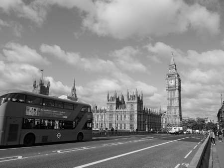 LONDON, UK - CIRCA JUNE 2017: Houses of Parliament aka Westminster Palace seen from Westminster Bridge in black and whiteのeditorial素材