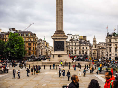 LONDON, UK - CIRCA JUNE 2017: People in Trafalgar Square, high dynamic rangeのeditorial素材