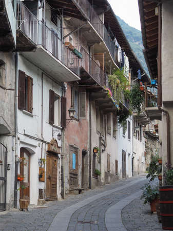 The medieval Village of Donnas along the ancient roman consular road in Donnas, Italyのeditorial素材