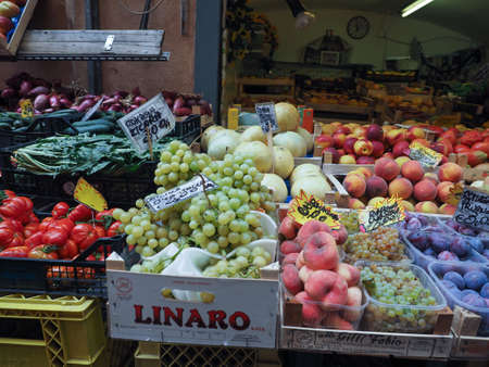 BOLOGNA, ITALY - CIRCA SEPTEMBER 2017: vegetables and fruits at a market in the city centreのeditorial素材