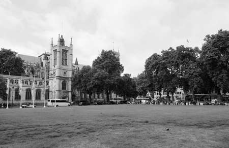 LONDON, UK - CIRCA JUNE 2017: Parliament Square and Westminster Abbey in Westminster in black and whiteのeditorial素材