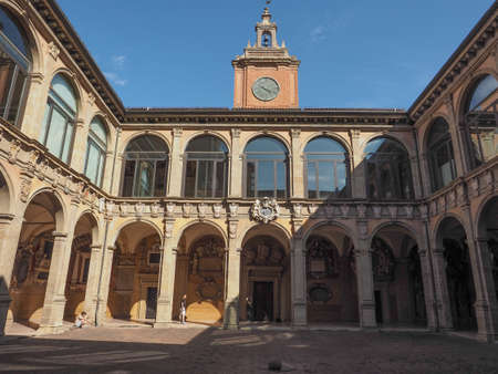 BOLOGNA, ITALY - CIRCA SEPTEMBER 2017: Archiginnasio palace seat of the first city university and...