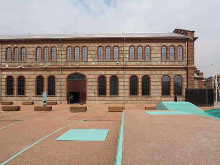 TURIN, ITALY - CIRCA OCTOBER 2017: OGR (Officine Grandi Riparazioni) meaning train repair shop is a large industrial building once used by national rails to repair locomotives, now an exhibition spaceのeditorial素材