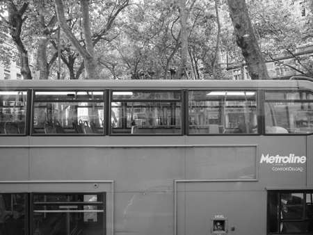 LONDON, UK - CIRCA JUNE 2017: Red double decker bus public transport in black and whiteのeditorial素材