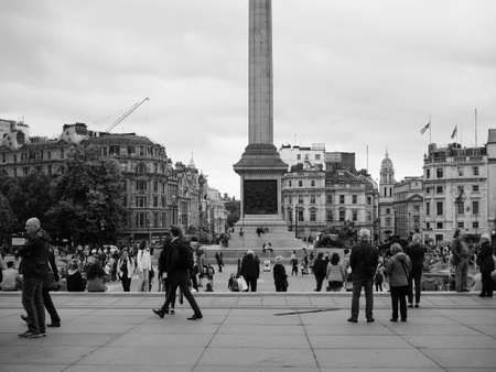 LONDON, UK - CIRCA JUNE 2017: People in Trafalgar Square in black and whiteのeditorial素材