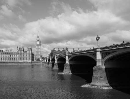 LONDON, UK - CIRCA JUNE 2017: Houses of Parliament aka Westminster Palace in black and whiteのeditorial素材