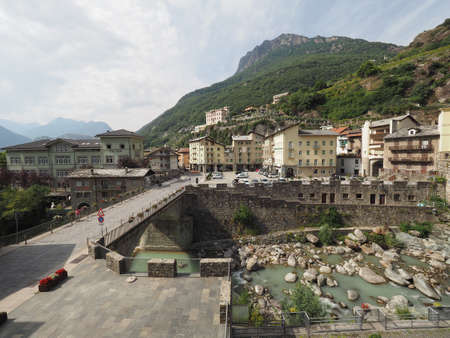 PONT SAINT MARTIN, ITALY - CIRCA AUGUST 2017: View of the old city centreのeditorial素材
