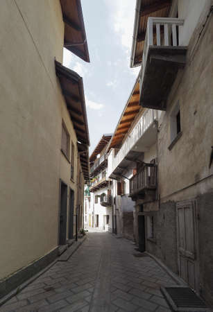 View of the old city centre in Pont Saint Martin, Italyの写真素材