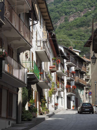 PONT SAINT MARTIN, ITALY - CIRCA AUGUST 2017: View of the old city centreのeditorial素材