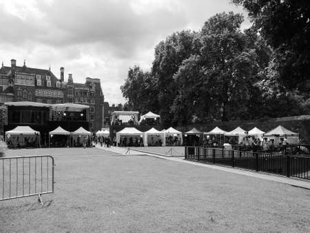 LONDON, UK - JUNE 09, 2017: Press and TV crews in College Green Westminster just opposite the Houses of Parliament, on the day following the June 8 general elections in black and whiteのeditorial素材