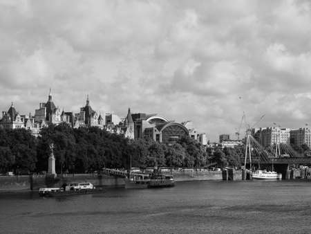 LONDON, UK - CIRCA JUNE 2017: Panoramic view of River Thames in black and whiteのeditorial素材