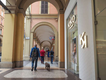 BOLOGNA, ITALY - CIRCA SEPTEMBER 2017: People in traditional colonnade porch (aka as portici)のeditorial素材