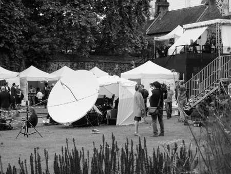 LONDON, UK - JUNE 09, 2017: Press and TV crews in College Green Westminster just opposite the Houses of Parliament, on the day following the June 8 general electionsのeditorial素材