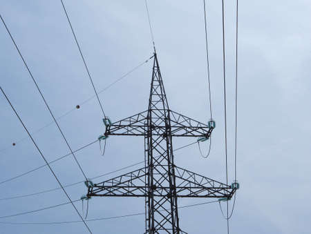an electric power high voltage transmission line towerの写真素材