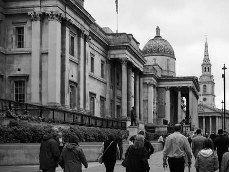LONDON, UK - CIRCA JUNE 2017: The National Gallery in Trafalgar Square in black and white