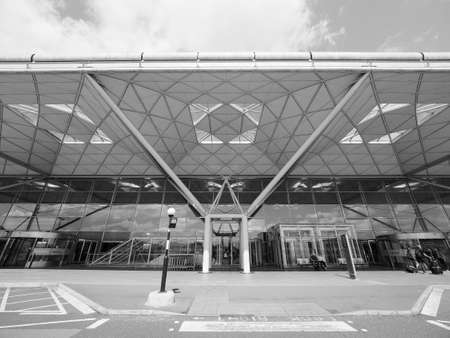 STANSTED, UK - CIRCA JUNE 2017: London Stansted airport design by architect Lord Norman Foster in black and whiteのeditorial素材