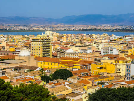 Aerial view of the city of Cagliari, Italy (vibrant high dynamic range)の写真素材