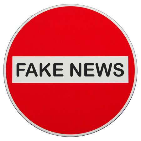 Stop fake news, no entry sign isolated over whiteの写真素材