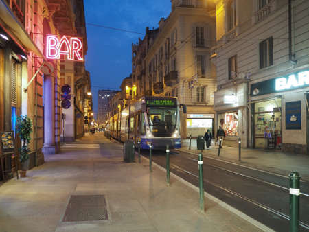 TURIN, ITALY - CIRCA SEPTEMBER 2017: Night view of the city centreのeditorial素材