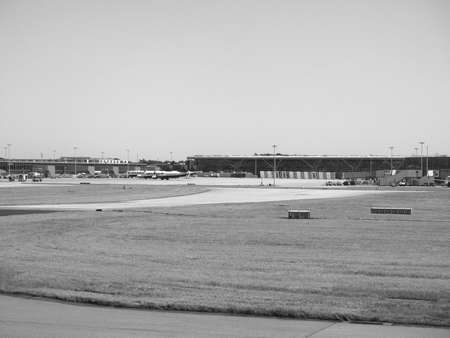 STANSTED, UK - CIRCA JUNE 2017: London Stansted airport design by architect Lord Norman Foster in black and whiteのeditorial素材