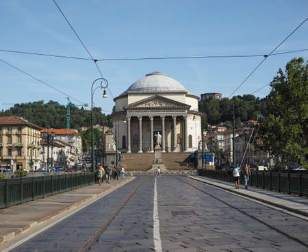 TURIN, ITALY - CIRCA AUGUST 2017: Ponte Vittorio bridge over River Po and La Gran Madre churchのeditorial素材