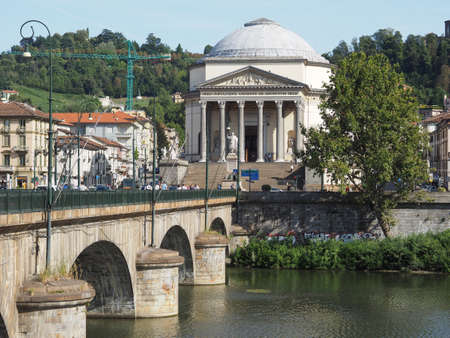 TURIN, ITALY - CIRCA AUGUST 2017: Ponte Vittorio bridge over River Po and La Gran Madre churchのeditorial素材