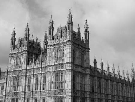 LONDON, UK - CIRCA JUNE 2017: Houses of Parliament aka Westminster Palace in black and whiteのeditorial素材