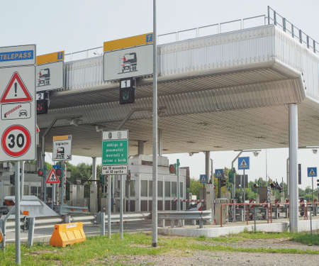 QUINCINETTO, ITALY - CIRCA AUGUST 2017: A5 Highway toll booth