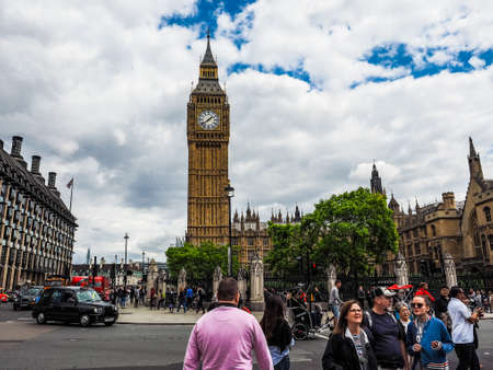 LONDON, UK - CIRCA JUNE 2017: Houses of Parliament aka Westminster Palace seen from Parliament Square, high dynamic rangeのeditorial素材