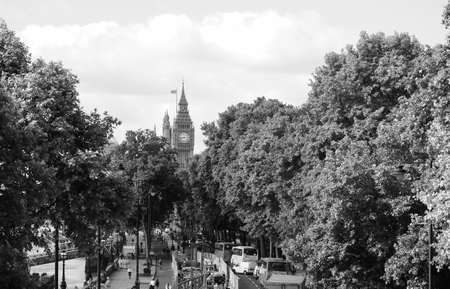 LONDON, UK - CIRCA JUNE 2017: Houses of Parliament aka Westminster Palace seen from Victoria Embankment in black and whiteのeditorial素材